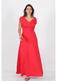 Resim Neşeli Butik Kadın Omuz Detaylı Kayık Yaka Uzun Abiye Elbise Nb8076 Kırmızı 