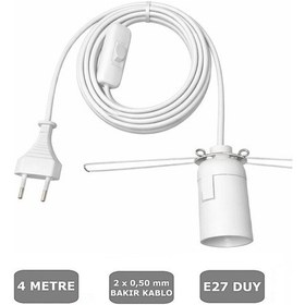 Resim E27 Duylu 4 Metre Arapuarlı Aç Kapat Anahtar Yaylı Duy 2x0,50 Beyaz 65w 