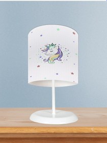 Resim Mekta Home Bebek Ve Çocuk Odası Renkli Unicorn Desenli Beyaz Abajur 
