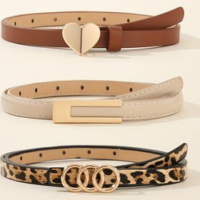 Resim 3 adet Kadın Preppy Rahat Leopar Desenli Kalp Kemeri, Basit, Tekstil Olmayan Malzemeler, Ortalama Boyut, Tüy Yok, Bakım Talimatları: Yıkamayın, Etek, Kot Pantolon, Günlük Yolculuk, Kolej, Hafta Sonu Rahat, Olgun 