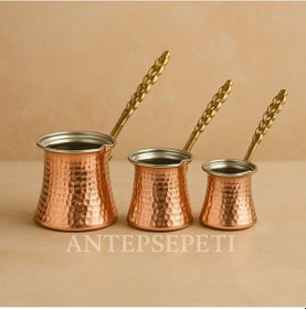 Resim Bakır Kahve Cezvesi 3'lü Set 