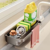 Resim 1pc Çok Fonksiyonlu Duvar Monte Mutfak Lavabo Organizerı ile Dren Rafı, ABS Plastik Sünger Tutucu ve Peçete Askısı, Ev Mutfak ve Banyo Aksesuarları 