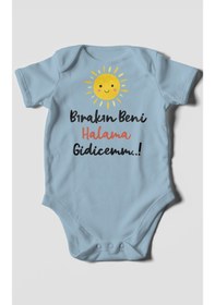 Resim Bırakın Beni Halama Gidicemm Baskılı Bebek Zıbını Çıtçıtlı Body %100 Pamuk Kısa Kol Bebe Mavisi 