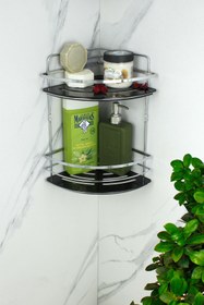 Resim HIMYHOME Lamalı Kristal Raflı Ikili Şampuanlık Yapışkanlı Banyo Düzenleyici Köşeliği Rafı 