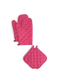 Resim Yanmaz Ve Isıya Dayanıklı Fırın Eldiveni Ve Tutacak 2 Eldiven, 2 Tutacak Fuşya 