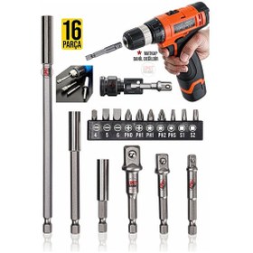 Resim Yeni Nesil Bits Uç Bağlantı Adaptör Seti Lokma Bağlantı 16pcs Tornavida Lokma Seti Matkap Ucu 