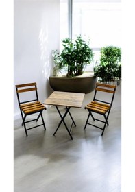 Resim Balkon Bahçe Mutfak 3'lü Bistro Set Katlanır Masa Sandalye 60x60 Sarı 