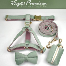 Resim Dog Collar Named Mint Pink Velvet Collar 674835 - 5pcs set / S 