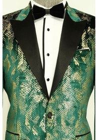 Resim Wessi Dik Yaka Slim Fit Altın Desenli Yeşil Balo Ceket - Wessi Yeşil 