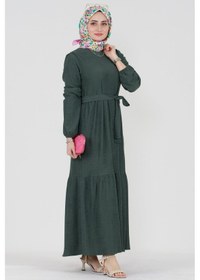 Resim Sevitli Şura Fitilli Tesettür Elbise-yeşil-3301-kiremit Kiremit 