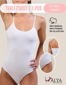 Resim Alya Underwear Kadın Ip Askılı Çıtçıtlı Body, Modal - Pamuk Karışımlı, Kancalı , Tekli Paket, Beyaz Beyaz 