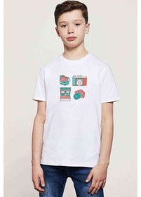 Resim Tshirthane Nostalji Kamera Fotoğraf Makinesi Baskılı Unisex Çocuk Beyaz T-S 