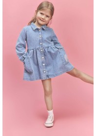 Resim Defacto Uzun Kollu Jean Elbise Kız Bebek H0372a526smnm39 Mavi-nm39 