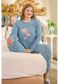 Resim Remsa Büyük Beden Termal Kadın Uzun Kol Pijama Takımı 240686 Mavi01 Mavi01 