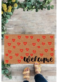 Resim Kırmızı Kalpler, Welcome İç Dış Kapı Önü Paspası, Dijital Baskı 