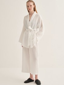 Resim Kadın Müslin Kimono Takım Ekru - L-XL 