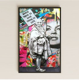 Resim Graffiti Gandhi Ve Aşk Mesajlı Şeffaf Pleksi Pop-art Tablo 