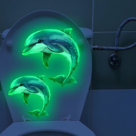 Resim Karanlıkta Parlayan Yunus El Yapımı Tuvalet Etiketi Banyo Dekoratif Kendinden Yapışkanlı Çıkartma YCG7030-YC 