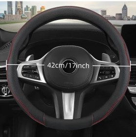Resim Xuweiwei 42cm Siyah Kırmızı Deri Direksiyon Kılıfı Ağır Hizmet Araçları İçin Kaymaz Siyah Kırmızı 