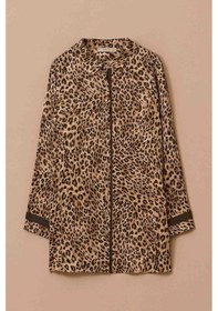 Resim Kadın Büyük Beden Leopar Desenli Gömlek - Camel CAMEL 