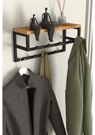 Resim Aju Raflı Duvar Askılığı Portmanto Modern Metal Askılık Koridor Mutfak Banyo Havlu Elbise Askısı Ceviz 