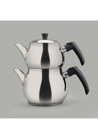 Resim Orta Boy Çelik Çaydanlık - Gri / Siyah - 2,25 Lt + 1,3 Lt Çok Renkli 