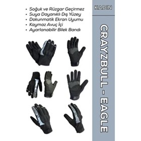 Resim Motokit Crayzbull Eagle Gri Su ve Rüzgar Geçirmez Kışlık Kadın Motosiklet Eldiveni + Buff Hediyeli 
