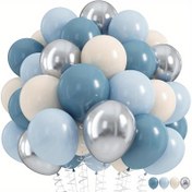 Resim 34 Parça Mavi Balon Seti, 25.4 cm Retro Mavi Kum Beyaz Metalik Gümüş Balonlar, Düğün Duşu Doğum Günü Yıldönümü Parti Süslemesi için 