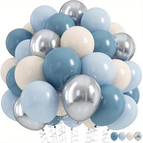 Resim 34 Parça Mavi Balon Seti, 25.4 cm Retro Mavi Kum Beyaz Metalik Gümüş Balonlar, Düğün Duşu Doğum Günü Yıldönümü Parti Süslemesi için 