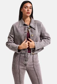 Resim Kadın Gri 3s6-158 Crop Fit Esnek Kumaş Düğmeli Denim Ceket - Gri / S 