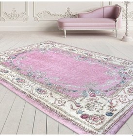 Resim Nur Home Nrh-22 Pembe Krem Çiçekli Süngerli Kadife Halı Örtüsü Çok Renkli 