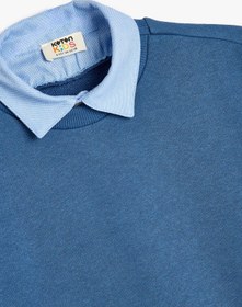 Resim Koton Okul Sweatshirt Basic Okul Gömleği Yaka Detaylı Uzun Kollu Pamuklu Mavi 5wkb10383tk Mavi 