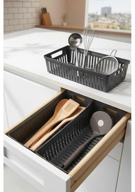 Resim Snippy Nivo - 3'lü Çekmece İçi Kaşıklık Seti Organizer Mutfak Düzenleyici Bıçaklık Kepçelik Gri Gri 