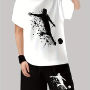 Resim Erkek Çocuk 3D Baskılı Casual Kısa Kollu Sweatshirt ve Şort Takımı, Outdoor için Mükemmel 