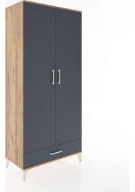 Resim Hyperion Dolap 5 Raflı Tek Çekmeceli 2 Kapaklı 88x44x195 Çam-... Çam 