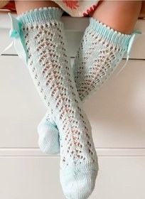 Resim BEBEĞİME ÇORAP Fiyonklu File Dizaltı Çorap Kız Çocuk / Kız Bebek 5-6 Yaş Mint 