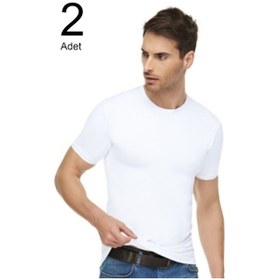 Resim Erkek Beyaz 2'li Paket Likralı Pamuk 0 Yaka Fanila 001 