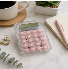 Resim Şeffaf Tasarımlı Mini Hesap Makinesi Pastel Renk Tuşlu Cep Tipi Hesap Makinesi Pembe 
