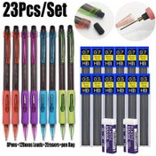 Resim 23 adet 0.5/0.7mm Yan Basınlı Mekanik Kalem Seti, 8 Kalem + 12 Kutu HB Yedek Kalemler + 2 Silgi + Kalem Çantası - Yazmak, Çizmek, Ofis Malzemeleri, Ofis Malzemeleri için İdeal | Renkli Kalem Seti | Plastik Yapı, Mekanik Kalem 
