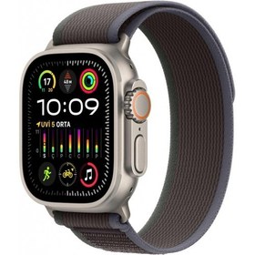 Resim Apple Watch Ultra 2 GPS + Cellular 49mm Natürel Titanyum Kasa ve Mavi-Siyah-Trail Loop Kordon Akıllı Saat 