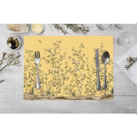 Resim Adawall Sarı Çiçek Detaylı Kumaş Amerikan Servis 4'lü Set Sarı 