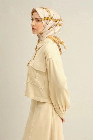Resim Armine Klasik Desenli Saf İpek Twill Eşarp 9346d 33 BEj 