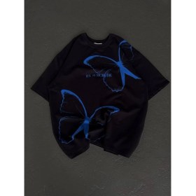 Resim Marsilyan Bisiklet Yaka Baskılı Oversize T-Shirt - Siyah 
