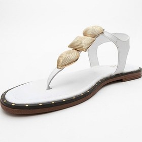 Resim Luvishoes Luvi Shoes Helen Beyaz Hakiki Deri Parmak Arası Gold Tokalı Kadın Sandalet Beyaz 