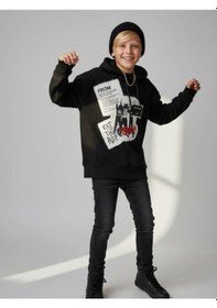 Resim Zekids Erkek Çocuk Kapüşonlu Baskılı Teenage Tasarım Sweatshirt-16662 Siyah 