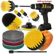 Resim 11 Parça Matkap Fırçası Aksesuar Seti, Temizlik Pedi, Elektrikli Ovma Fırçası, Zımpara Pedi, Banyo Yüzeyleri, Zeminler, Küvetler, Derzlar, Fayanslar ve Köşeler İçin Uygun Temizlik Aracı 