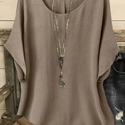 Resim Kadınlar için Günlük Batwing Kollu Bluz - Esnek Polyester-Spandex Karışımı, Büyük Beden Dostu, Rahat Kesim ve Büzgülü Detaylı & Yuvarlak Yaka, Tüm Sezonlara Uygun Düz Renk, Makinede Yıkanabilir 