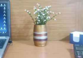 Resim 2 Adet Vazo Dahil,vazoda Çiçek,beyaz Yapay Çiçek,vazo Dekoratif Metalik Kahve Poliresin 6x6x17cm Çok Renkli 