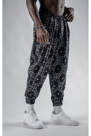 Resim Superbluemexico Unisex Jakar Desenli Pileli Şalvar Pantolon 