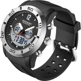 Resim Hanyang Siyah Gümüş Sanda Janpan Elektronik Hareket Erkek Saatleri Spor 2 Zamanlı LED Ekran Askeri Dijital Su Geçirmez Alarm Izle Relogio Masculino (Yurt Dışından) 